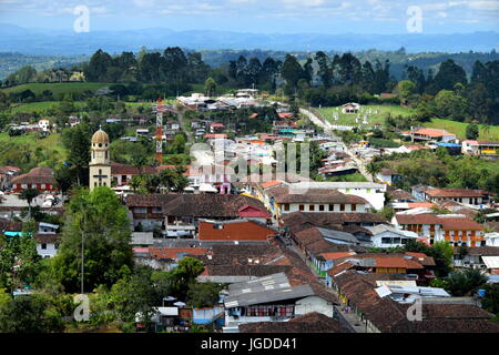 The small town of Salento as seen from the mirador Stock Photo