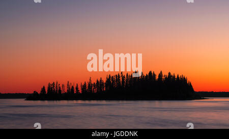 Colorful Sunset at Astotin Lake, Elk Island National Park, Alberta, Canada Stock Photo