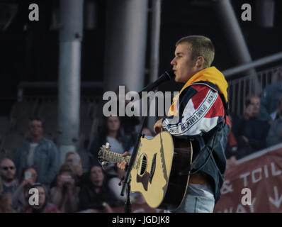 One Love Manchester concert - Performers join Ariana Grande at Old Trafford Cricket Ground in a concert to benefit the victims of the terror attack after her Manchester show last month.  Featuring: Justin Bieber Where: Manchester, United Kingdom When: 04 Jun 2017 Credit: WENN.com Stock Photo