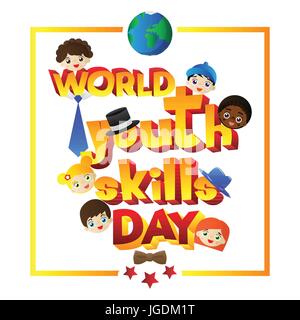 Vector illustrated banner, greeting card or poster for World Youth Skills Day. Stock Vector