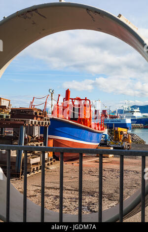 Small boat on a slipway in the old harbour of Reykjavik Stock Photo