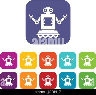 Cyborg on wheels icons set flat Stock Vector
