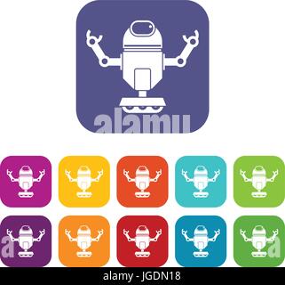 Robot on wheels icons set flat Stock Vector