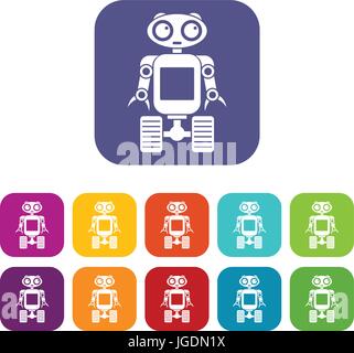 Robot on wheels icons set flat Stock Vector