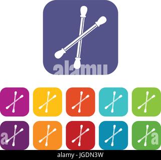 Cotton buds icons set flat Stock Vector