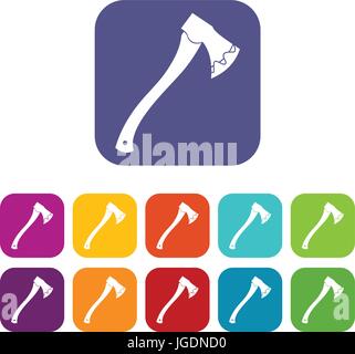 Axe In blood icons set flat Stock Vector