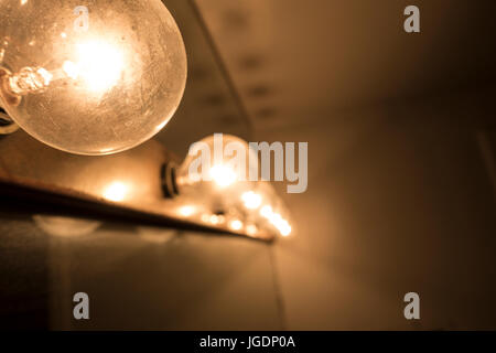 close up beauty mirror light bulbs Stock Photo