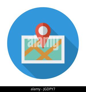 Map with pin. Single flat color icon. Vector illustration. Stock Vector