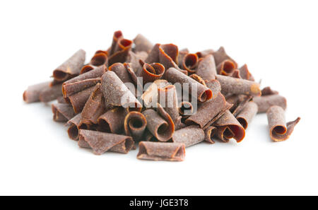Tasty chocolate curls isolated on white background. Stock Photo