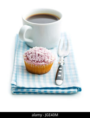 Cupcake and coffee cup isolated on white background. Stock Photo