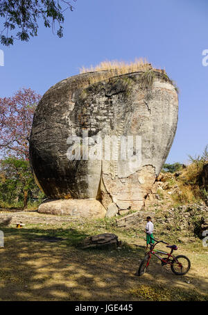 Mandalay, Myanmar - Feb 10, 2017. Ruin of guardian statue in front of Mingun Pahtodawgyi pagoda in Mandalay, Myanmar. The pagoda is one of the famous  Stock Photo