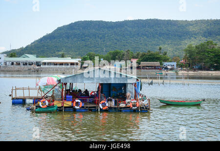 Phu Quoc, Vietnam - May 11, 2016. Floating restaurant at Ham Ninh Port in Phu Quoc Island, Vietnam. Phu Quoc is a Vietnamese island off the coast of C Stock Photo