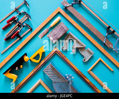 Tools and picture frame parts Stock Photo