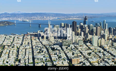 Aerial view of cityscape and bridge, San Francisco, California, United States Stock Photo