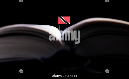 Trinidad and Tobago flag in the middle of the book. Knowledge and education concept. Stock Photo