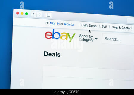 ebay website on a computer screen. eBay is an american multinational corporation and e-commerce company Stock Photo