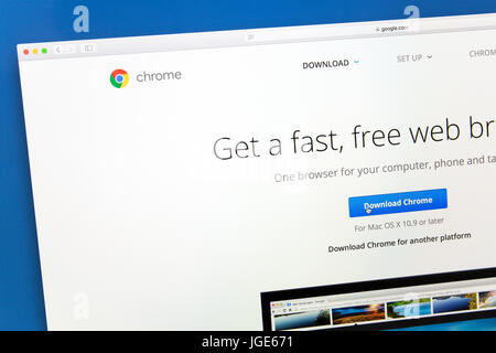 Google chrome website on a computer screen. Google Chrome is a freeware web browser developed by Google. Stock Photo
