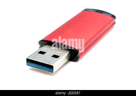 Red USB flash drive isolated on white Stock Photo