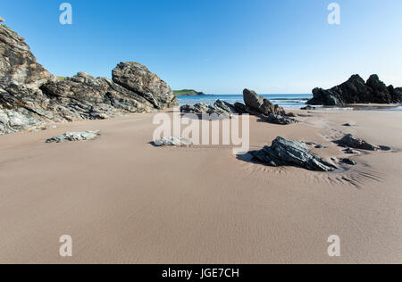 Village of Durness, Scotland. Picturesque early morning view of Sango Bay at the northern Scottish village of Durness. Stock Photo
