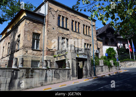 A bullet scarred building in the Old Town part of Sarajevo still shows signs of damage from the war Stock Photo