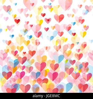 Watercolor painting bright retro background with hearts Stock Photo