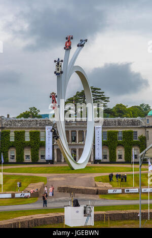 The Bernie Ecclestone celebration sculpture, The Five Ages of Ecclestone, by Gerry Judah at the 2017 Goodwood Festival of Speed, Sussex, UK. Stock Photo