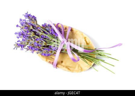 Lavender herbal soap with flower isolated on white Stock Photo