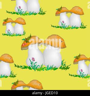 Mushrooms, Seamless Pattern Stock Vector