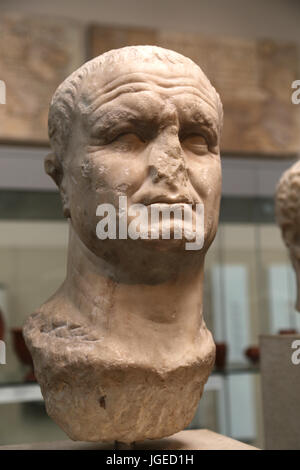 Vespasian (9-79 AD). Roman emperor from 69-79 AD. Flavian dynasty. Bust from Carthage, Tunisia, about 70-80 AD. British Museum. London. Uk Stock Photo