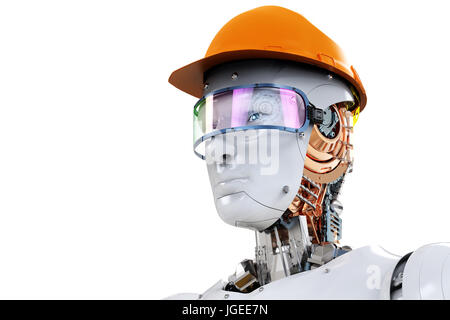 3d rendering engineer robot wearing safety helmet Stock Photo