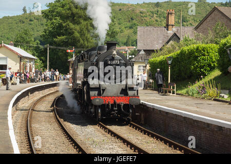 Standard tank engine 80072 at Glyndfyrdwy station North Wales part of the Llangollen Railway Society heritage railway Stock Photo