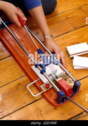 Step x step renovation of bathroom:  Refurbishing bathroom with new tiling Stock Photo