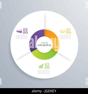 3 business circle infographic background template with data. Can be used for workflow layout, graph, presentation chart diagram, annual report, web de Stock Vector