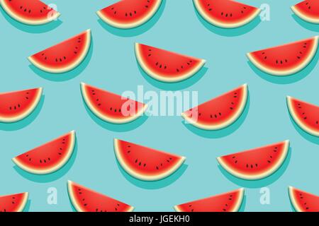 Watermelon slice on blue background. Summer time design banner. Stock Vector