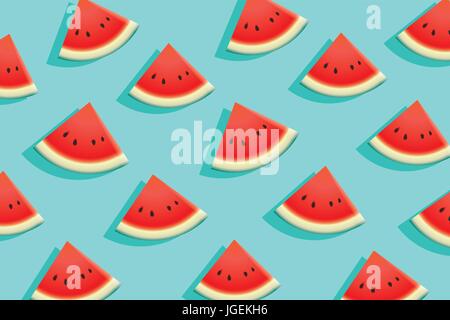 Watermelon slice on blue background. Summer time design banner. Stock Vector