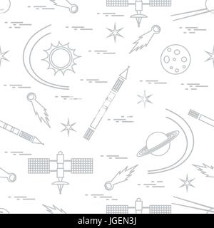 Seamless pattern with variety space exploration elements. Design for banner, poster or print. Stock Vector