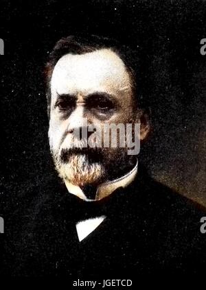 Portrait of scientist Louis Pasteur, shoulders up, with a beard and neutral facial expression, France, 1911. Note: Image has been digitally colorized using a modern process. Colors may not be period-accurate. Stock Photo