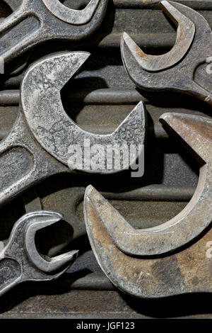 Backgrounds and textures: assortment of old wrenches, industrial abstract Stock Photo