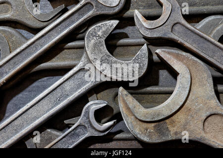 Backgrounds and textures: assortment of old wrenches, industrial abstract Stock Photo