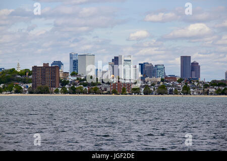 view from columbia point over south boston towards city centre financial district Boston USA Stock Photo