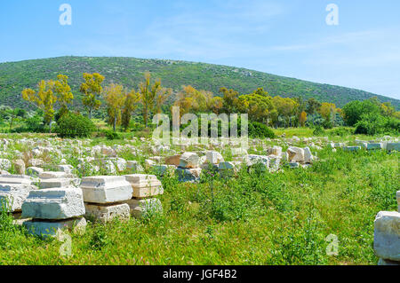 The fragments of ancient city lies on the fields of Patara, Turkey Stock Photo