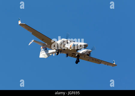 Luqa, Malta - July 6, 2017: Diamond DA-42 MPP Guardian [G-DOSC] operated by MOAS (Migrant Offshore Aid Station) equipped with surveillance equipment l Stock Photo