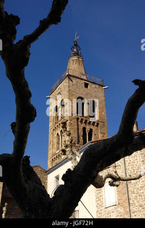 Bell tower of Saint Pierre Church, Prades, Languedoc Roussillon, Pyrenees Orientales, France Stock Photo