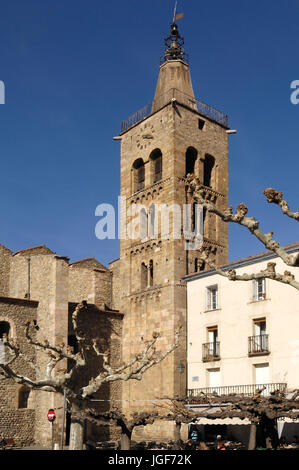 Bell tower of Saint Pierre Church, Prades, Languedoc Roussillon, Pyrenees Orientales, France Stock Photo