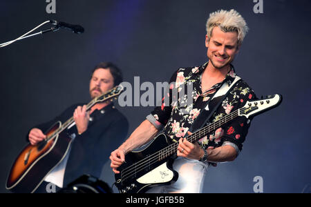 Caleb Followill (left) and Jared Followill of Kings Of Leon perform at the British Summertime festival at Hyde Park, London. Stock Photo