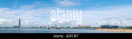 SAINT PETERSBURG. RUSSIA - JUNE 25 2017. Panoramic Gulf of Finland view with multipurpose center Lakhta (Gazprom headquarters) under construction and  Stock Photo