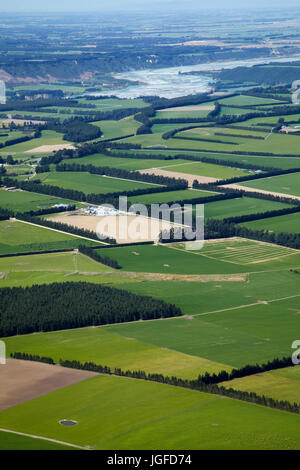 Canterbury Plains and Rakaia River seen from Mount Hutt, Mid Canterbury, South Island, New Zealand Stock Photo
