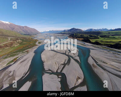 Braided streams of the Rakaia River, Canterbury, South Island, New Zealand - drone aerial