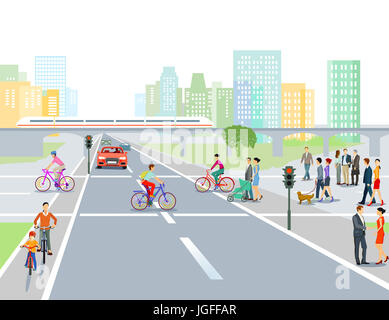 City with pedestrian crossing and cars, illustration Stock Photo - Alamy