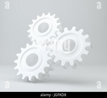 White gears on the gray background. 3d rendering for design Stock Photo